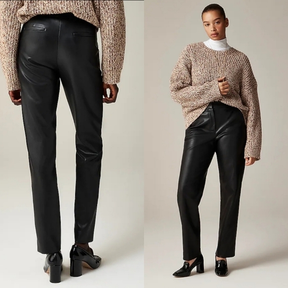 J. Crew Kate Straight-leg Faux Leather Pants Black Size 16 NWT - Picture 1 of 13